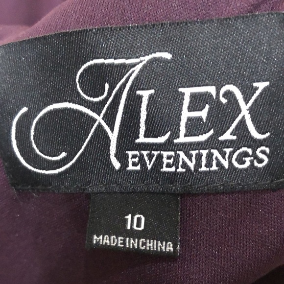 NWT Alex Evening Formal Dress Size 10 Dark Plum Purple Glitter Lace Gown - Picture 7 of 12